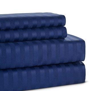 THE HOME STYLE 400TC Super Soft Glace Cotton Satin Stripes Plain King Size Comforter ll Blanket ll Duvet Double Bed with 1 Flat Bedsheet and 2 Pillow Cover (Blue)