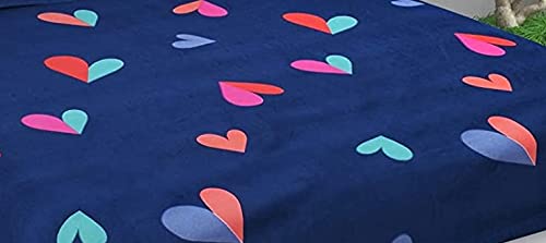 THE HOME STYLE Cotton Feel Glace Cotton Elastic Fitted Printed King Size Double Bed Bedsheet with 2 Pillow Cover (78"x72"x8",Fits Upto 8 Inches Mattress) (Blue Heart)