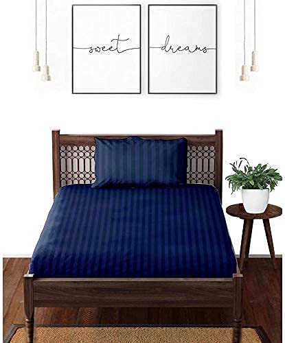 THE HOME STYLE Cotton Feel Glace Cotton Plain Satin Stripes Combo Pack of 2 Plain Single Bed Bedsheet with 2 Pillow Cover