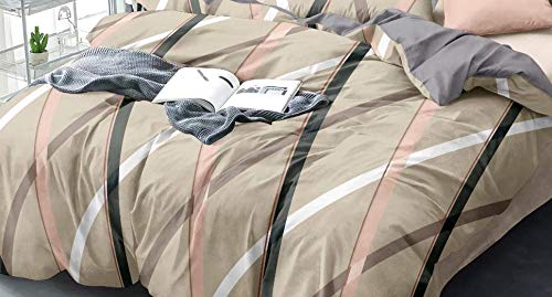 THE HOME STYLE Super Soft Glace Cotton AC Comforter/Blanket/Duvet King Size Double Bed with 1 Flat Bedsheet and 2 Pillow Cover II 4 Pc Bedding Set_Beige Lines