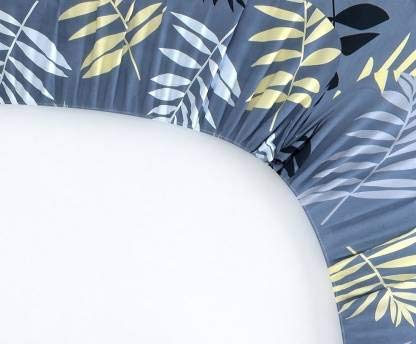 THE HOME STYLE Cotton Feel Glace Cotton Elastic Fitted Printed King Size Double Bed Bedsheet with 2 Pillow Cover (78"x72"x8",Fits Upto 8 Inches Mattress) (Midnight Leaf)