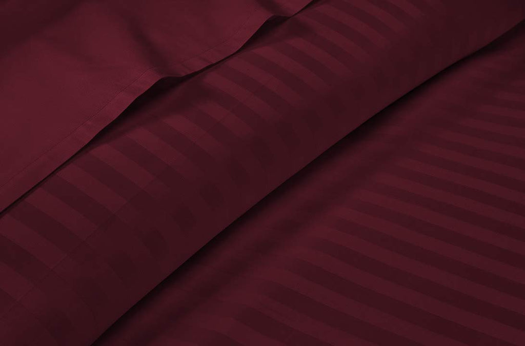 THE HOME STYLE 300TC Glace Cotton Satin Stripes Plain King Size Double Bed Bedsheet with Two Pillow Cover (Wine)