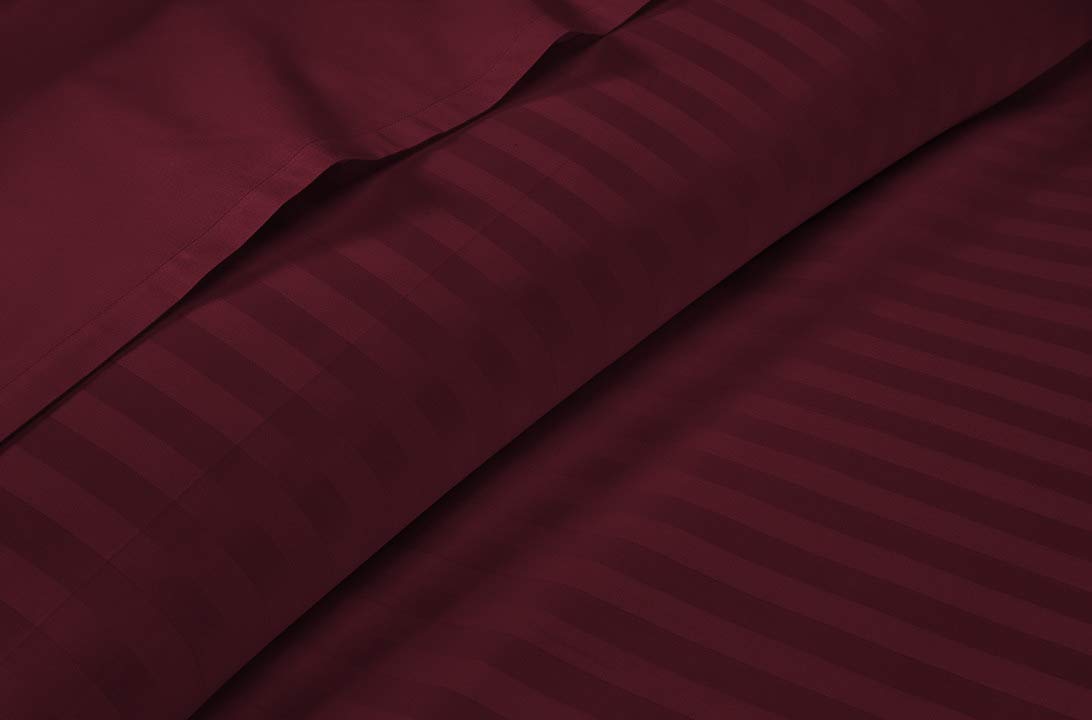 THE HOME STYLE 300TC Glace Cotton Satin Stripes Plain King Size Double Bed Bedsheet with Two Pillow Cover (Wine)