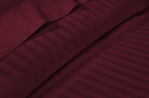 THE HOME STYLE 300TC Glace Cotton Satin Stripes Plain King Size Double Bed Bedsheet with Two Pillow Cover (Wine)