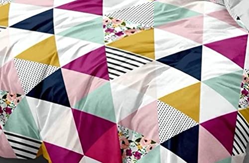THE HOME STYLE Super Soft Glace Cotton King Size AC Comforter/Quilt/Blanket Double Bed with 1 Flat Bedsheet and 2 Pillow Cover (Design 24) (Multicolor Geometric)