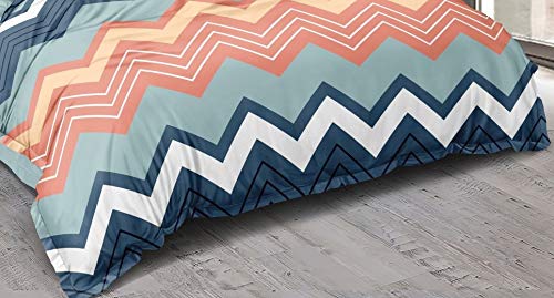 THE HOME STYLE 350TC Microfiber Glace Cotton AC Comforter/Blanket/Duvet King Size Double Bed with 1 Flat Bedsheet and 2 Pillow Cover II 4 Pc Bedding Set_Multicolor Zigzag