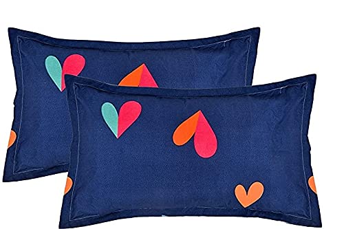 THE HOME STYLE Cotton Feel Glace Cotton King Size Printed Pillow Covers ll Set of 4pcs (18"X28" Inches, Blue & Dark Blue)