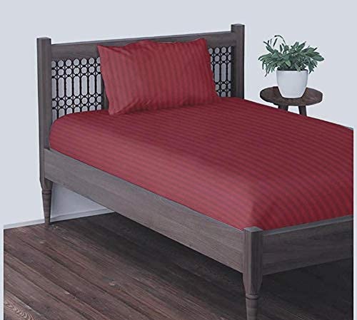 THE HOME STYLE Cotton Feel Glace Cotton Plain Satin Stripes Combo Pack of 2 Plain Single Bed Bedsheet with 2 Pillow Cover