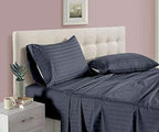 THE HOME STYLE 300TC Glace Cotton Satin Stripes Plain King Size Double Bed Bedsheet with Two Pillow Cover (Blue)