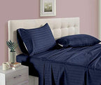 THE HOME STYLE 300TC Glace Cotton Satin Stripes Combo Pack of 2 Plain King Size Bedsheet with 4 Pillow Cover (Blue & Wine)