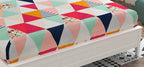 THE HOME STYLE Cotton Feel Glace Cotton Elastic Fitted All Around Elastic Printed King Size Double Bed Bedsheet with 2 Pillow Cover (72"x78", Multicolor Geometric)