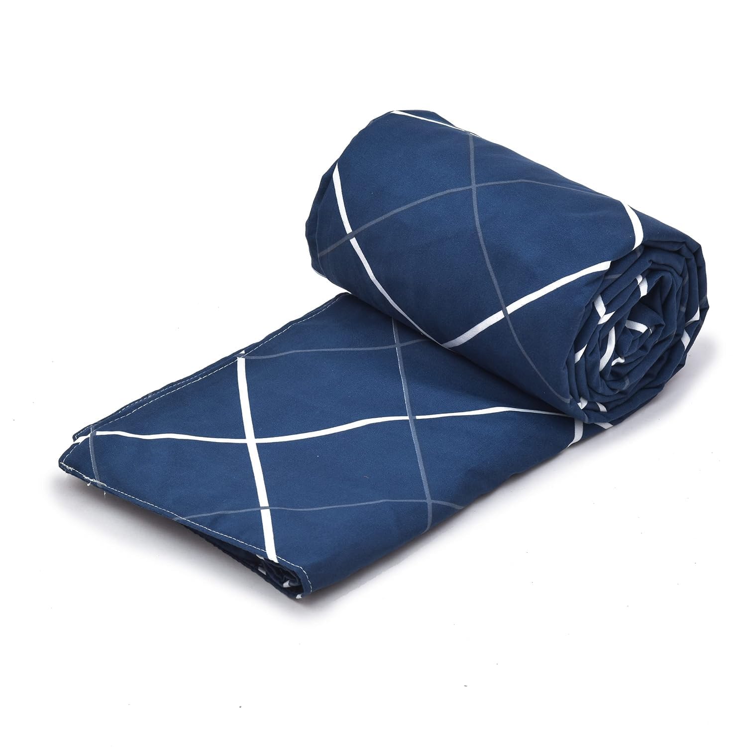 THE HOME STYLE 200TC Soft Glace Cotton King Size Duvet Cover II Razai Cover II Quilt Cover II Dohar for Double Bed with Zipper (90x100 Inch, Navy Blue Lines)