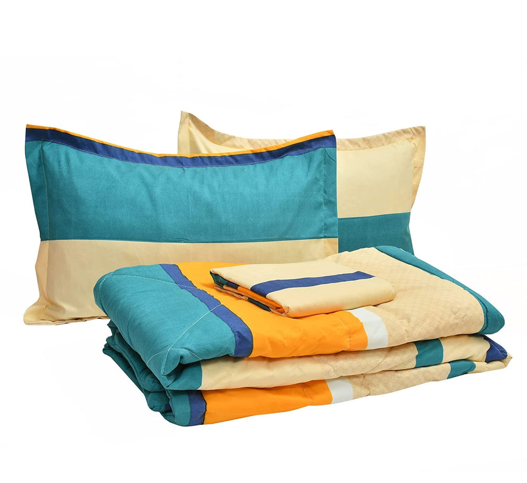THE HOME STYLE Super Soft Glace Cotton King Size AC Comforter ll Blanket ll Duvet for Double Bed with 1 Flat Bedsheet and 2 Pillow Cover (4pc Comforter Set) (Butterscotch)