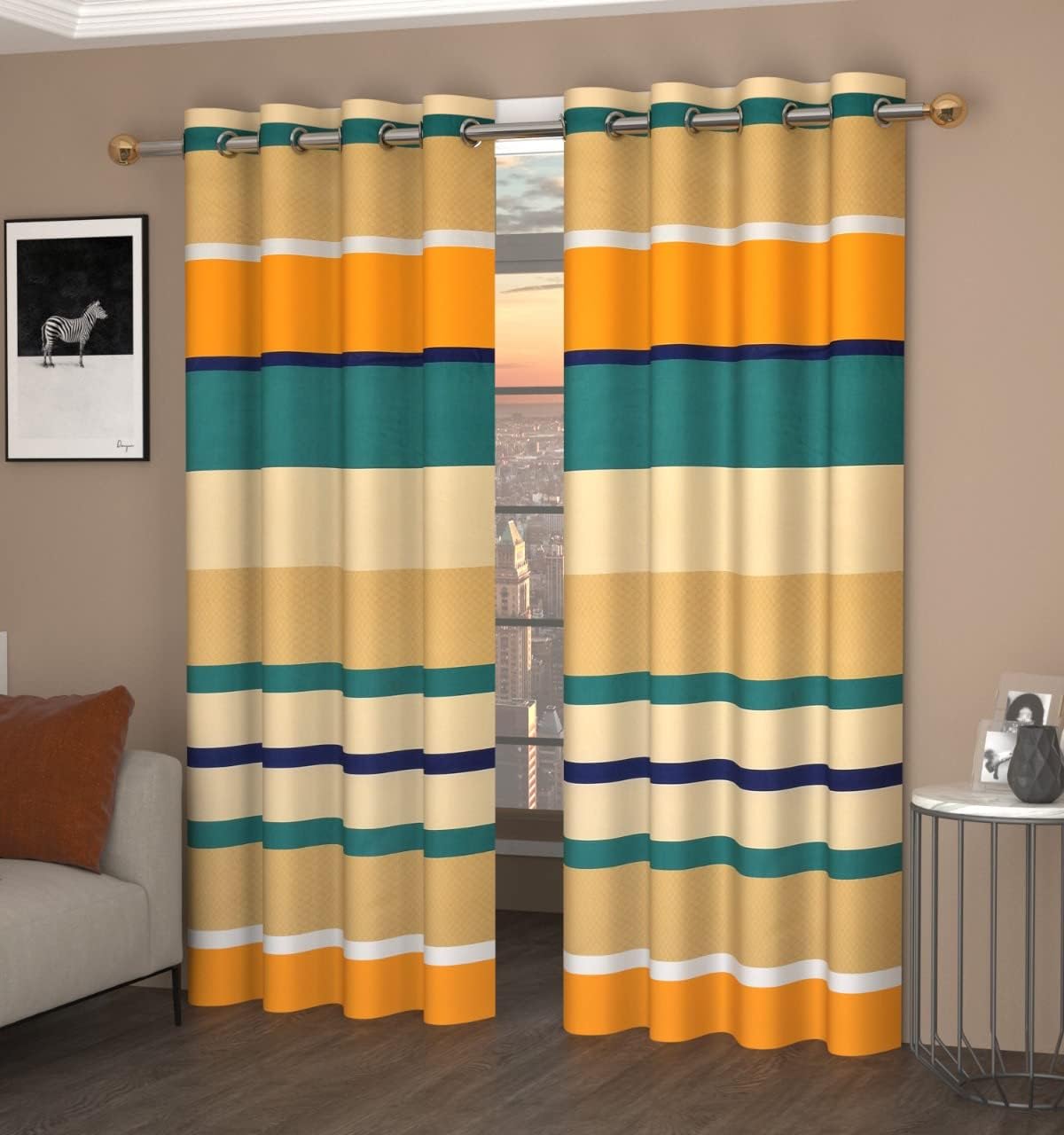 THE HOME STYLE Supersoft Printed Cotton Brushed Microfiber Eyelet Window Curtains 4x5 Feet (48x60 Inches) Grommet Curtains for Living Room (Butterscotch) (4x5 Feet, Window Curtains) (Pack of 3)