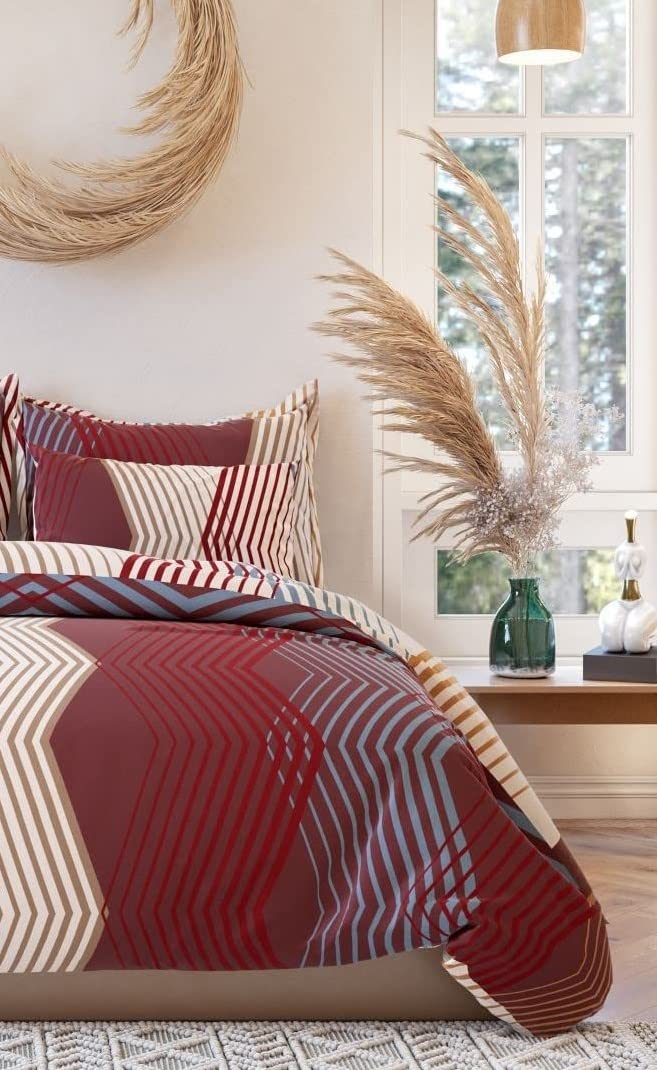 THE HOME STYLE Cotton Elastic Fitted All Around Printed King Size Double Bed Bedsheet Wih 2 Pillow Cover (72"X78", Smoky Rose), 400 TC
