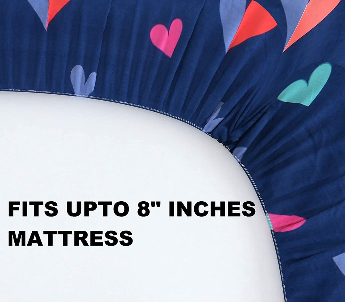 THE HOME STYLE Cotton Feel Glace Cotton Elastic Fitted Printed King Size Double Bed Bedsheet with 2 Pillow Cover (78"x72"x8",Fits Upto 8 Inches Mattress) (Blue Heart)