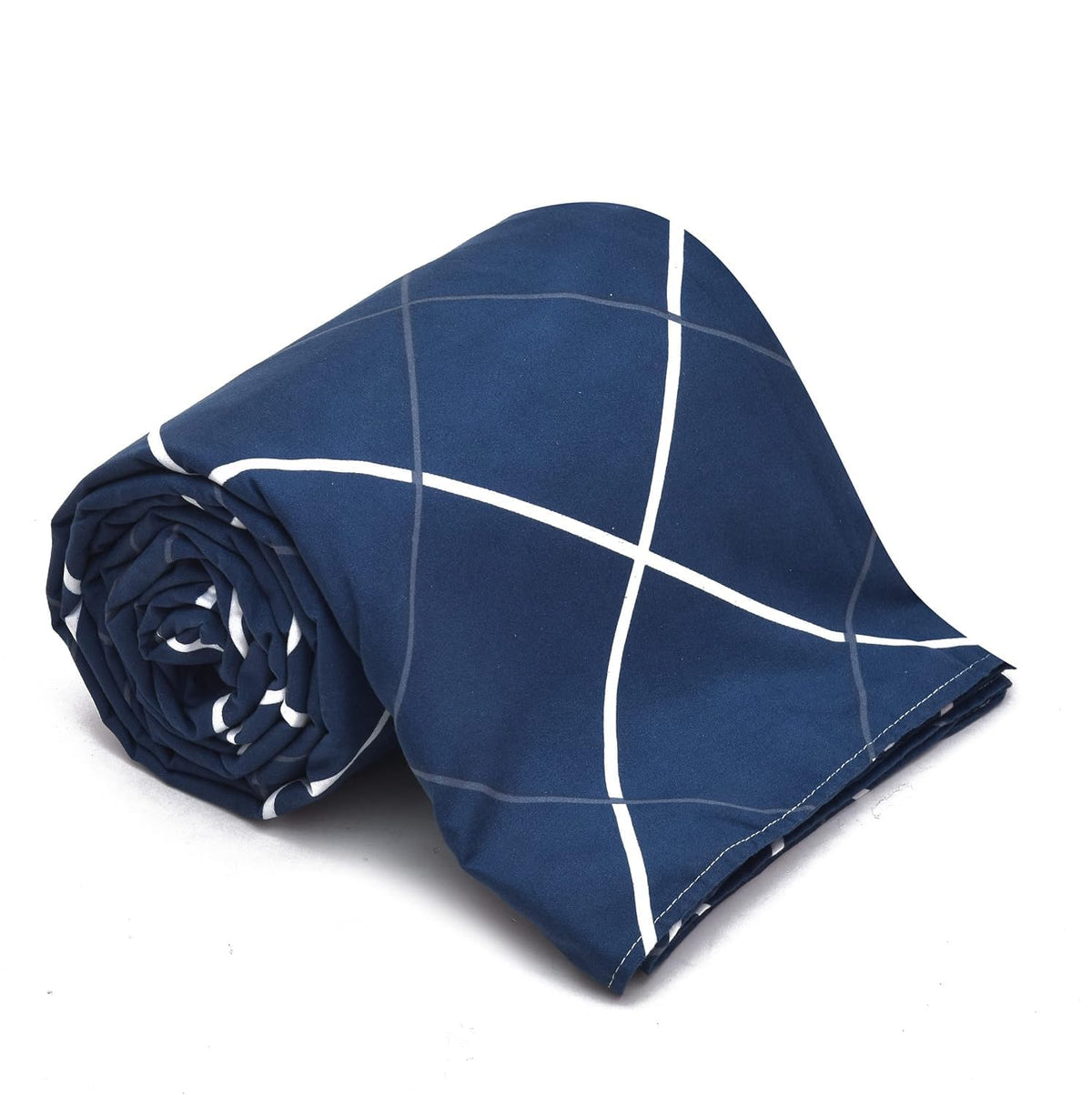 THE HOME STYLE 200TC Soft Glace Cotton King Size Duvet Cover II Razai Cover II Quilt Cover II Dohar for Double Bed with Zipper (90x100 Inch, Navy Blue Lines)