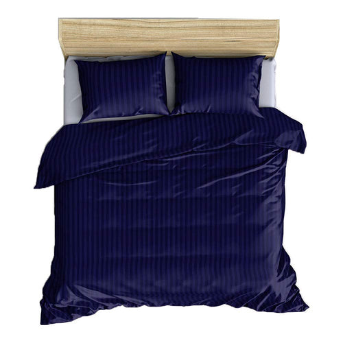 THE HOME STYLE 400TC Super Soft Glace Cotton Satin Stripes Plain King Size Comforter ll Blanket ll Duvet Double Bed with 1 Flat Bedsheet and 2 Pillow Cover (Blue)