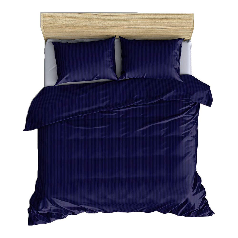 THE HOME STYLE 400TC Super Soft Glace Cotton Satin Stripes Plain King Size Comforter ll Blanket ll Duvet Double Bed with 1 Flat Bedsheet and 2 Pillow Cover (Blue)