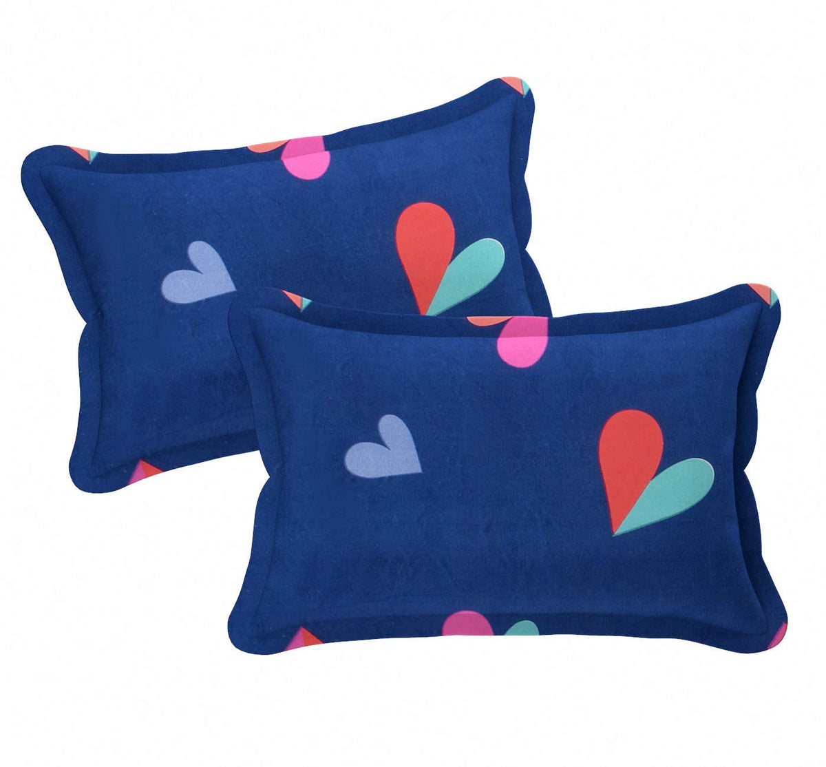 THE HOME STYLE Cotton Feel Glace Cotton Elastic Fitted Printed King Size Double Bed Bedsheet with 2 Pillow Cover (78"x72"x8",Fits Upto 8 Inches Mattress) (Blue Heart)