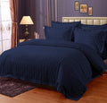 THE HOME STYLE Glace Cotton Satin Stripes 300TC Solid Plain King Size Double Bed Bedsheet with Two Pillow Cover (Blue)