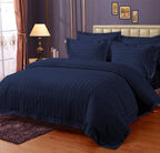 THE HOME STYLE Glace Cotton Satin Stripes 300TC Solid Plain King Size Double Bed Bedsheet with Two Pillow Cover (Blue)