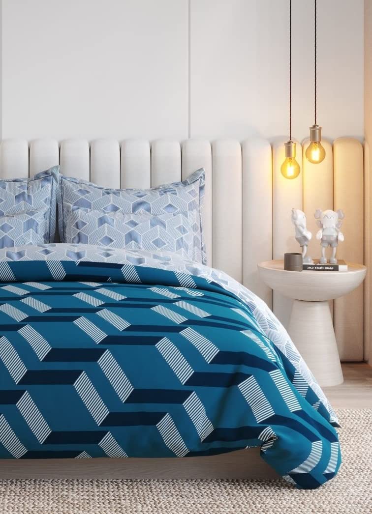 THE HOME STYLE Super Soft Glace Cotton King Size AC Comforter ll Blanket ll Duvet Double Bed with 1 Flat Bedsheet and 2 Pillow Cover II 300 TC, (4 Piece Bedding Set, Venice Blue) (Comforter Set)