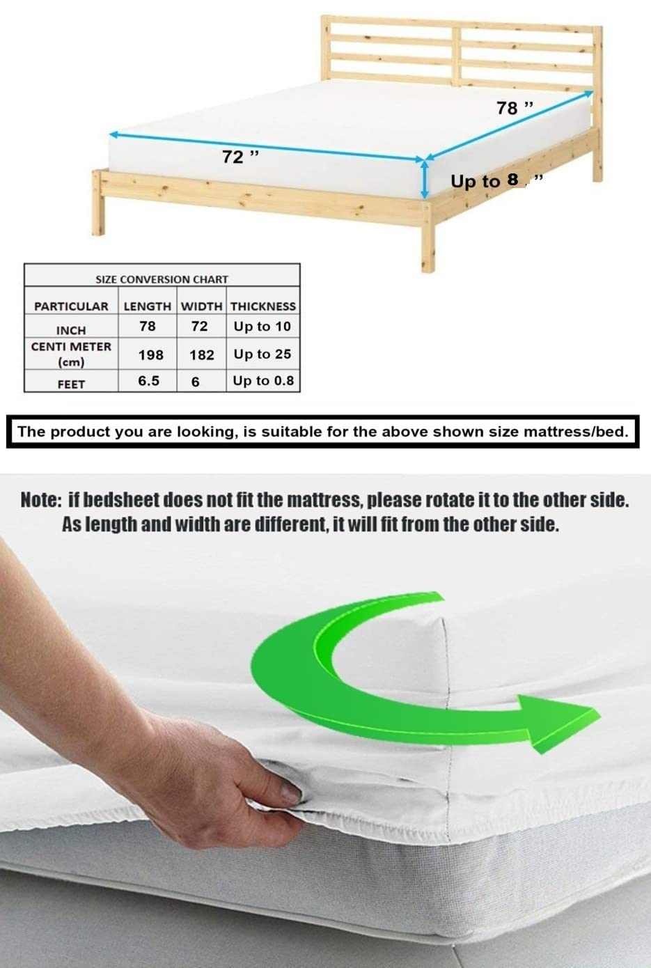 THE HOME STYLE Cotton Feel Glace Cotton Elastic Fitted All Around Elastic Printed King Size Double Bed Bedsheet with 2 Pillow Cover (72"x78", Blue Diamond)