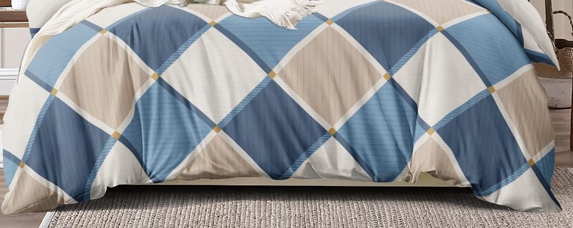 THE HOME STYLE Cotton Feel Glace Cotton Elastic Fitted All Around Elastic Printed King Size Double Bed Bedsheet with 2 Pillow Cover (72"x78", Blue Diamond)