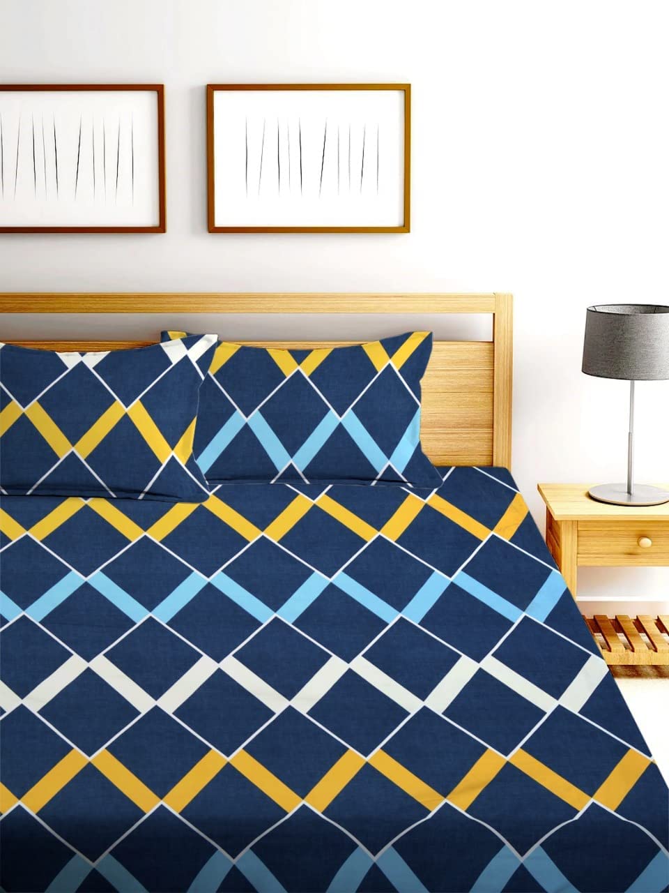 THE HOME STYLE Super Soft Glace Cotton King Size AC Comforter ll Blanket ll Duvet with 1 King Size Elastic Fitted Bedsheet 72"x78" Inch and 2 Pillow Cover (Pack of 4) (Midnight Blue)