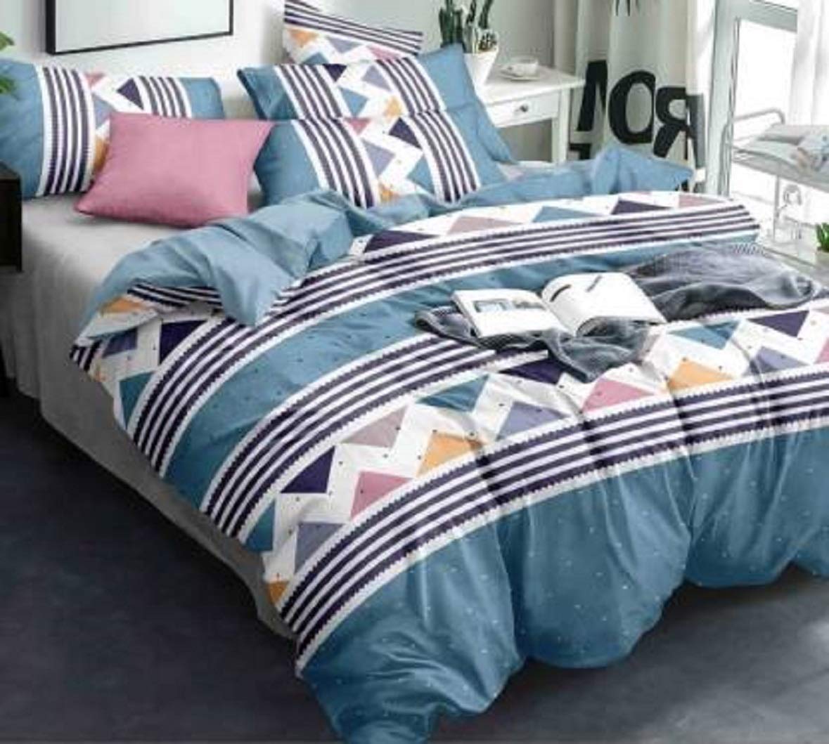 THE HOME STYLE King Size Printed Polycotton Bedsheet Double Bed with 2 Pillow Cover_90x100 Inches (Design 2)