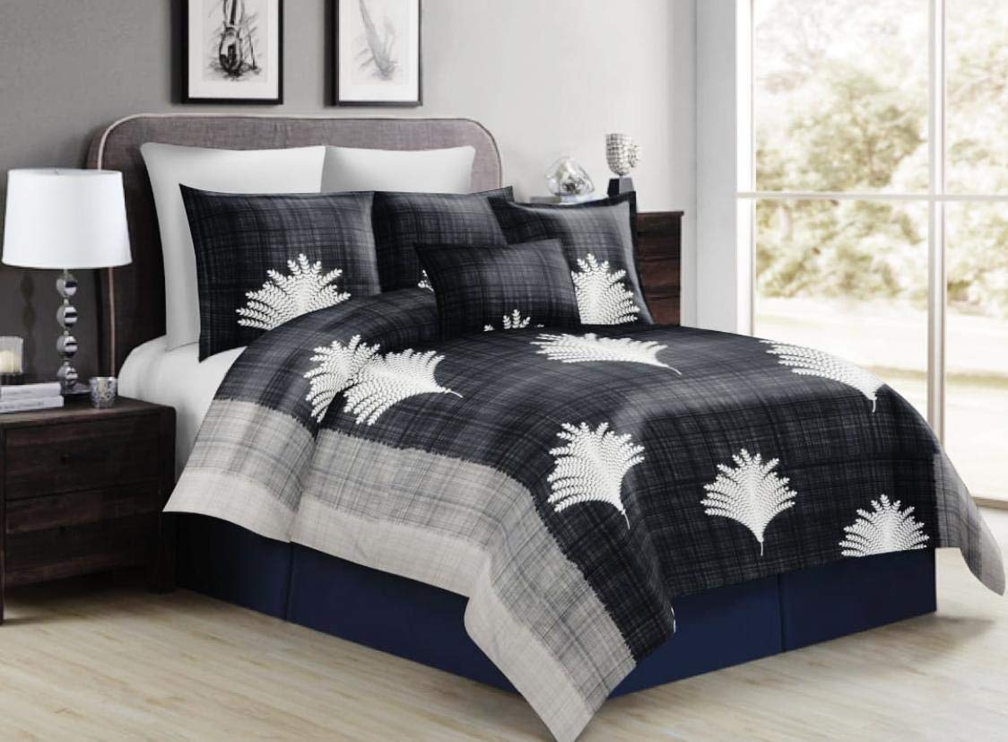 THE HOME STYLE Super Soft Glace Cotton King Size AC Comforter ll Blanket ll Duvet for Double Bed with 1 Flat Bedsheet and 2 Pillow Cover (Design 23) (Charcoal Grey)