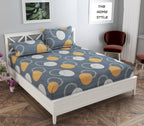 THE HOME STYLE Cotton Feel Glace Cotton Elastic Fitted Printed King Size Double Bed Bedsheet with 2 Pillow Cover (72"x78", Slate Grey)