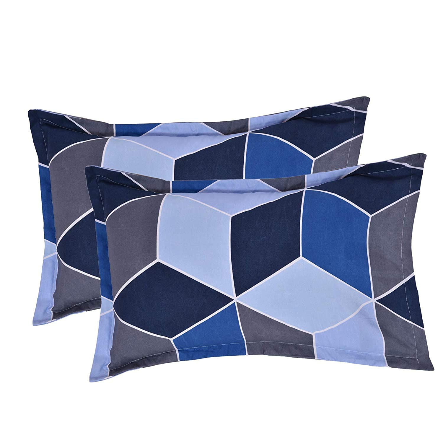 THE HOME STYLE Cotton Feel Glace Cotton King Size Printed Pillow Covers ll Set of 4pcs (18"X28" Inches, Blue & Midnight Leaf)