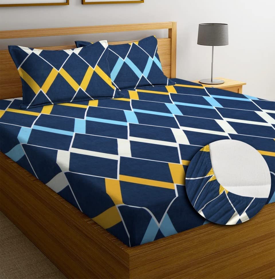 THE HOME STYLE Super Soft Glace Cotton King Size AC Comforter ll Blanket ll Duvet with 1 King Size Elastic Fitted Bedsheet 72"x78" Inch and 2 Pillow Cover (Pack of 4) (Midnight Blue)
