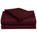 THE HOME STYLE 300TC Glace Cotton Satin Stripes Plain King Size Double Bed Bedsheet with Two Pillow Cover (Wine)