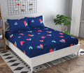 THE HOME STYLE Cotton Feel Glace Cotton Elastic Fitted Printed King Size Double Bed Bedsheet with 2 Pillow Cover (78"x72"x8",Fits Upto 8 Inches Mattress) (Blue Heart)