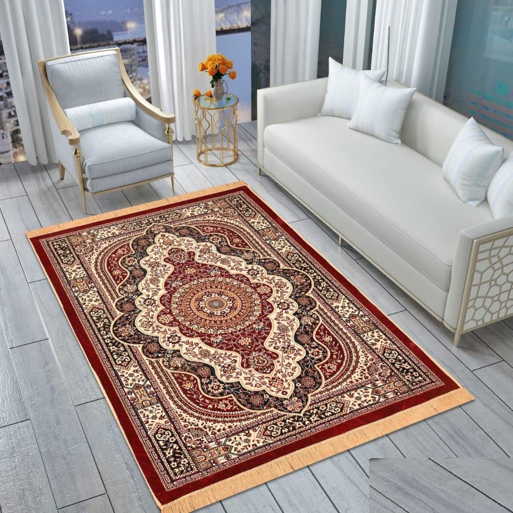 THE HOME STYLE Superfine Classic Anti Skid Persian Style Pure Velvet Carpet | 5 Feet x 7 Feet | for Bedroom l Hall l Living Room