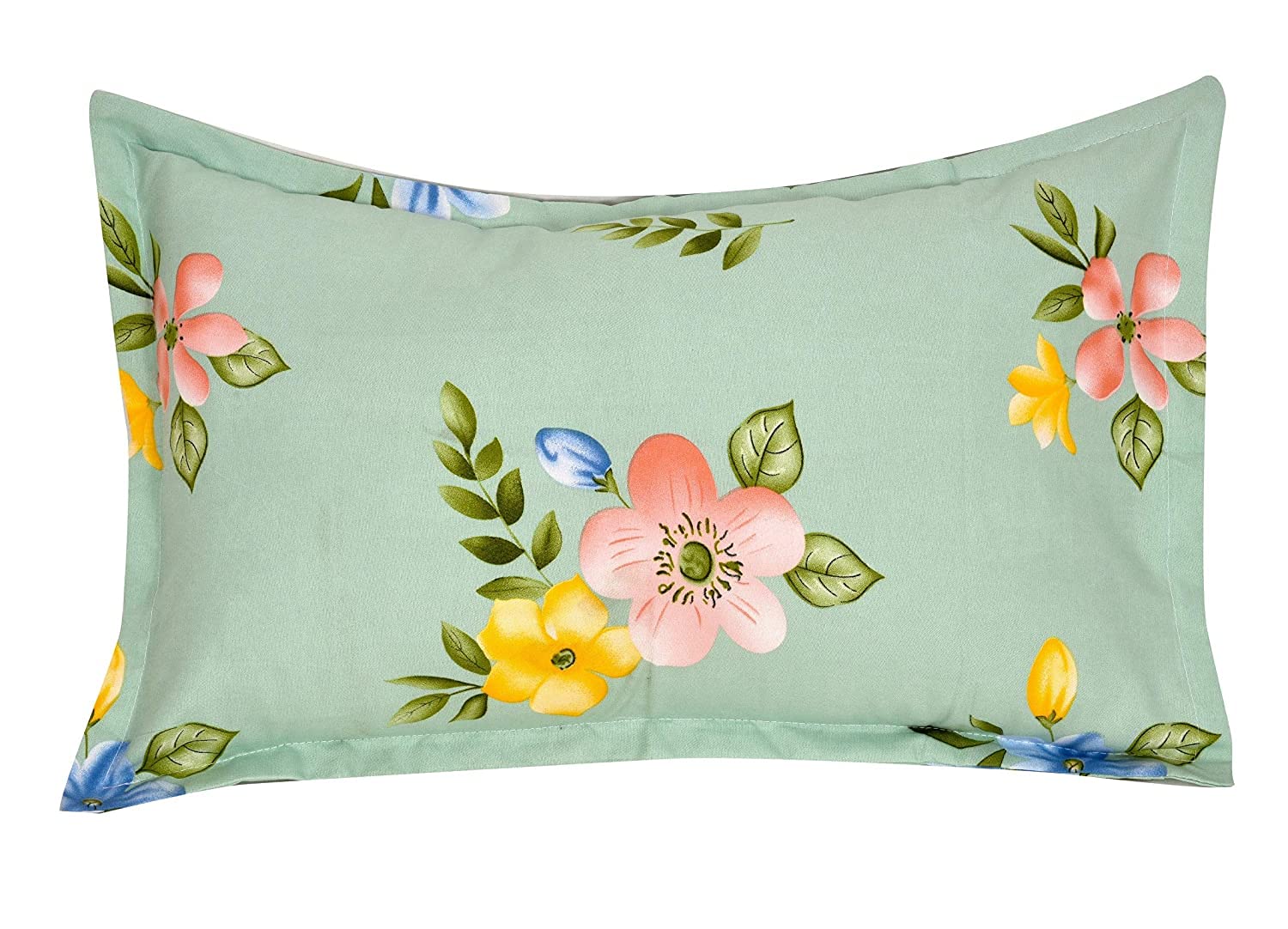 THE HOME STYLE Cotton Feel Glace Cotton Printed 2 Single Bed Bedsheets (Combo Pack of 2 Single Bedsheet with 2 Pillow Cover) (Pista & Blue Heart)