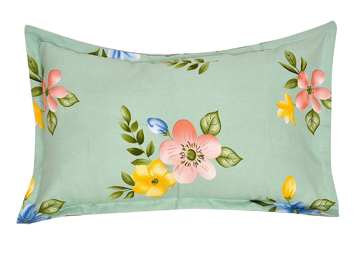 THE HOME STYLE Cotton Feel Glace Cotton Printed 2 Single Bed Bedsheets (Combo Pack of 2 Single Bedsheet with 2 Pillow Cover) (Pista & Blue Heart)