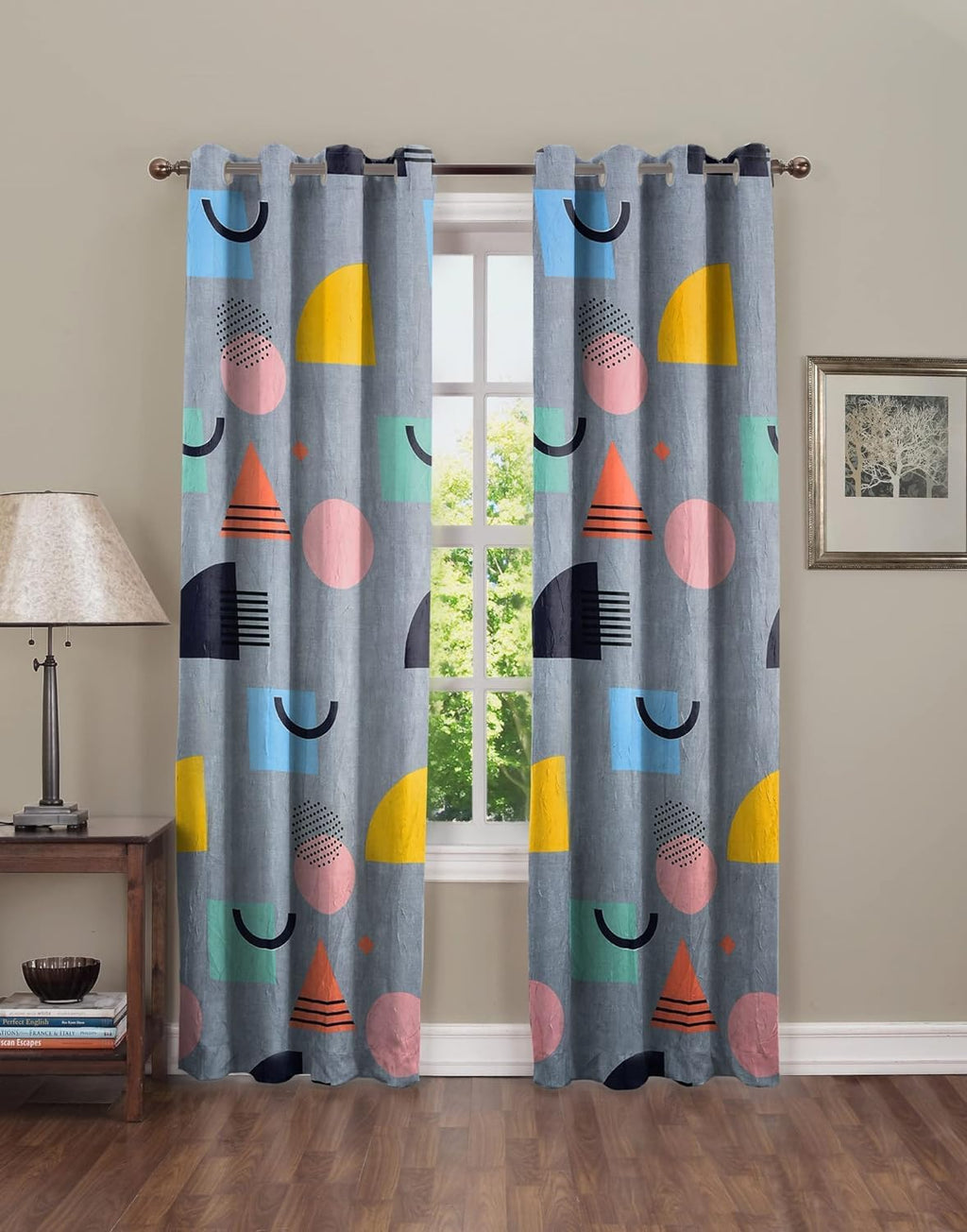 THE HOME STYLE Supersoft Printed Cotton Brushed Microfiber Eyelet Door Curtains 4x7 Feet (48x84 Inches) Grommet Curtains for Living Room (Classic Grey) (4x7 Feet, Door Curtains) (Pack of 3)