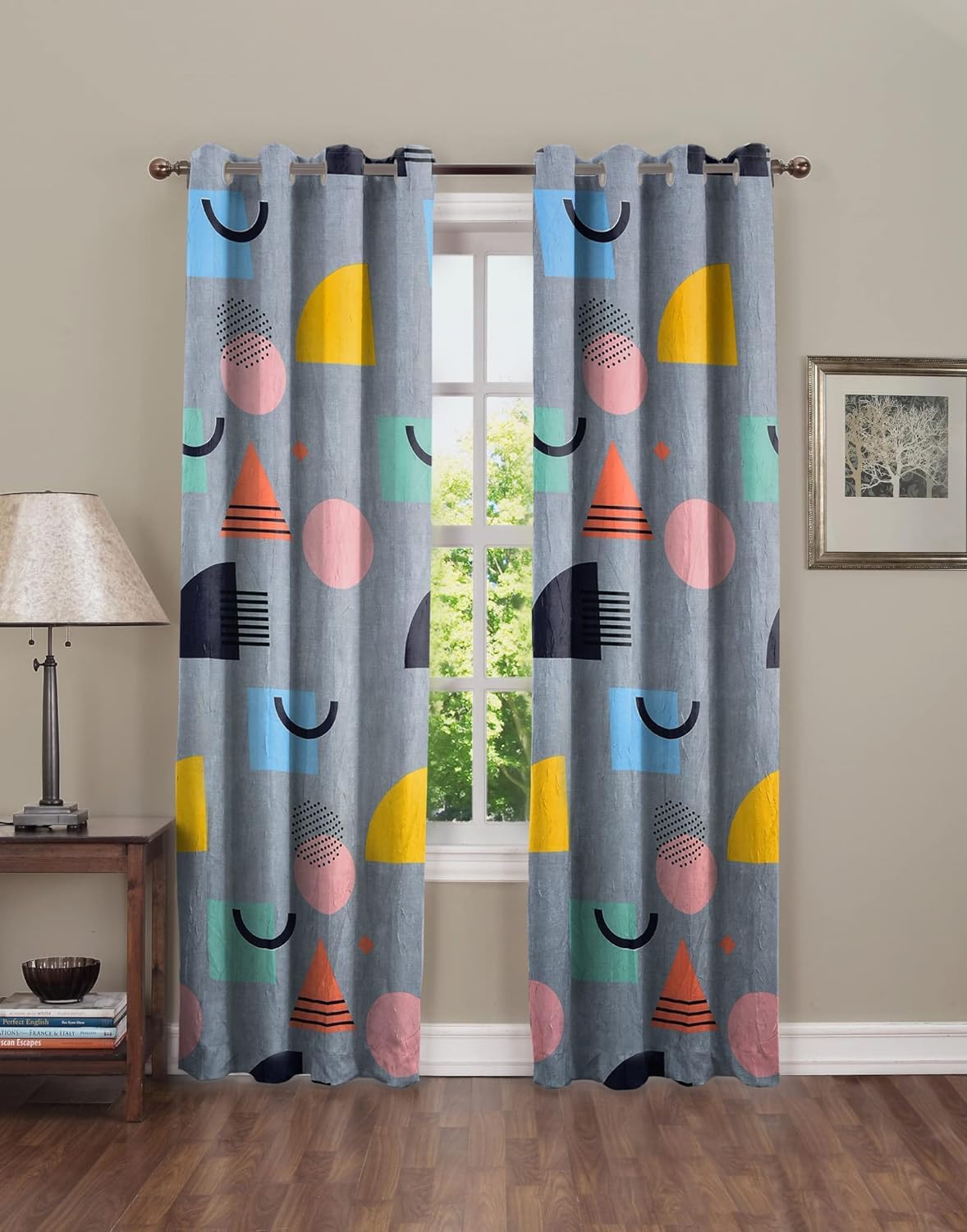 THE HOME STYLE Supersoft Printed Cotton Brushed Microfiber Eyelet Door Curtains 4x7 Feet (48x84 Inches) Grommet Curtains for Living Room (Classic Grey) (4x7 Feet, Door Curtains) (Pack of 3)