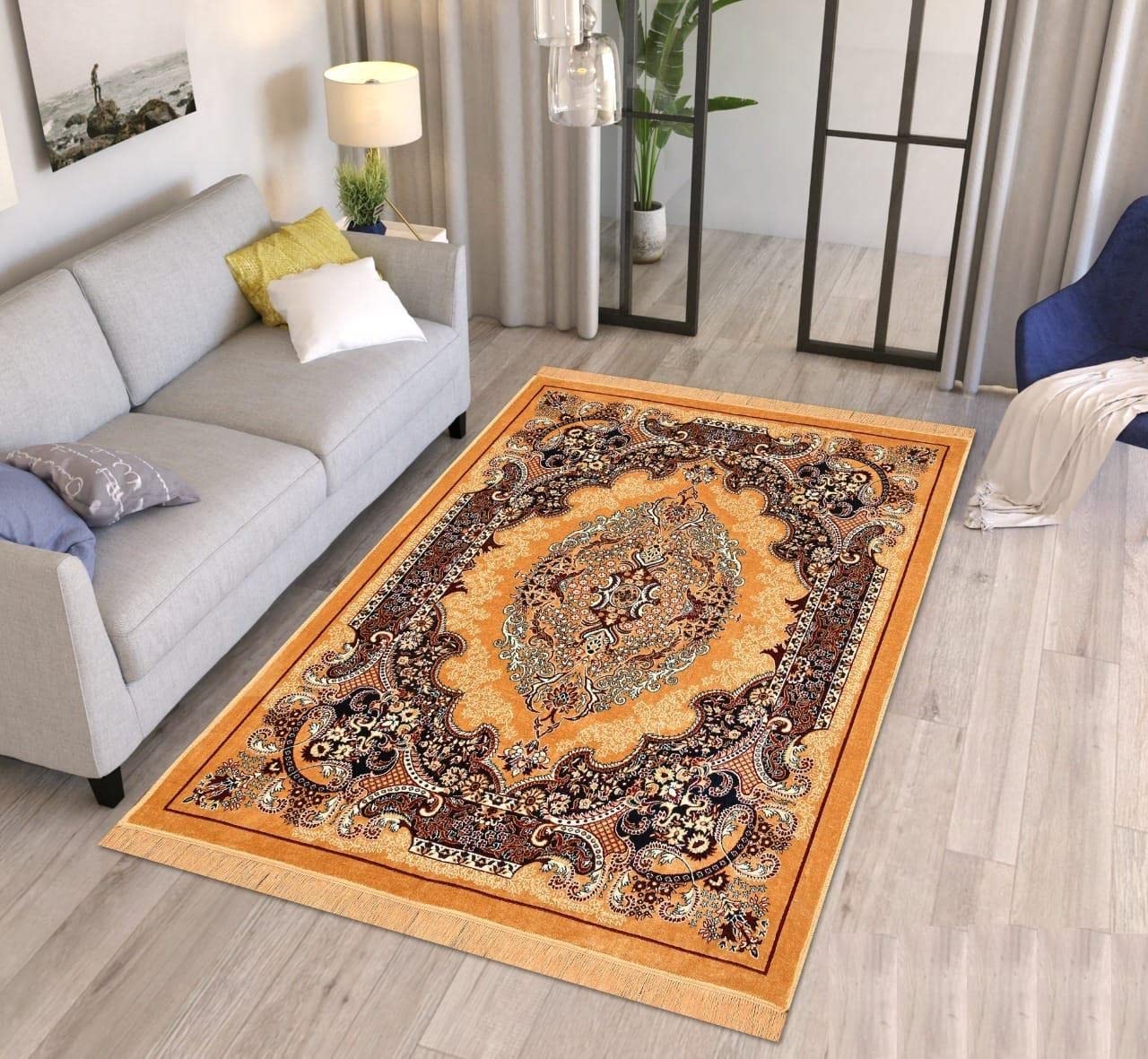 THE HOME STYLE Superfine Classic Anti Skid Persian Style Pure Velvet Carpet | 5 Feet x 7 Feet | for Bedroom l Hall l Living Room