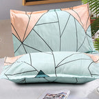 THE HOME STYLE Cotton Feel Glace Cotton King Size Printed Pillow Covers ll Set of 4pcs (18"X28" Inches, Pastel Green & Navy Blue Lines)
