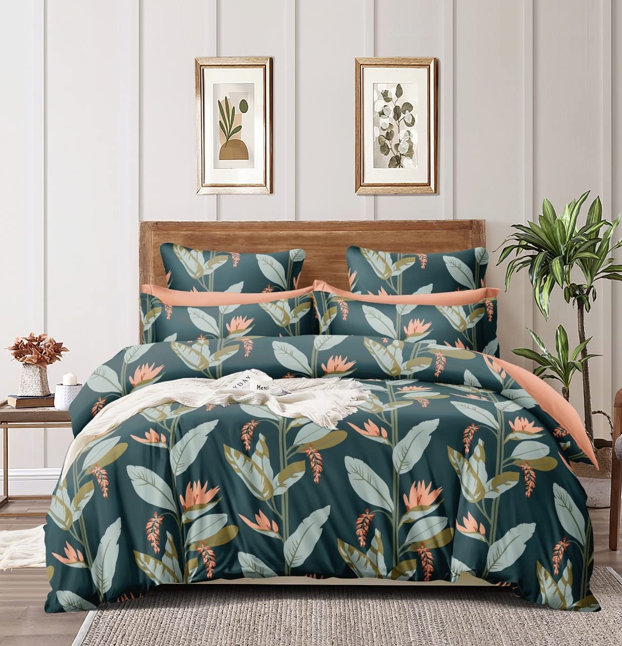 The Home Style Super Soft Glace Cotton King Size Ac Comforter Ll Blanket Ll Duvet For Double Bed 1 Flat Bedsheet & 2 Pillow Cover Ll 4Pc Bedding Set (Design 32) (Pine Green) (Comforter Set) - 350 Tc