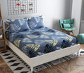 THE HOME STYLE Cotton Feel Glace Cotton Elastic Fitted Printed King Size Double Bed Bedsheet with 2 Pillow Cover (78"x72"x8",Fits Upto 8 Inches Mattress) (Midnight Leaf)
