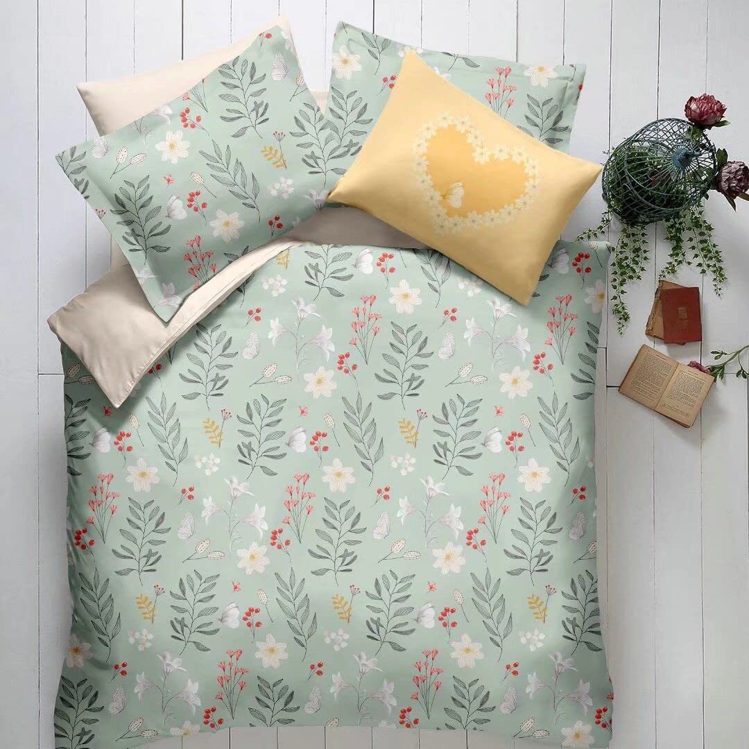 THE HOME STYLE Super Soft Glace Cotton King Size AC Comforter ll Blanket ll Duvet with 1 King Size Elastic Fitted Bedsheet 72"x78" Inch and 2 Pillow Cover (Pack of 4, Hydrangea Bloom)