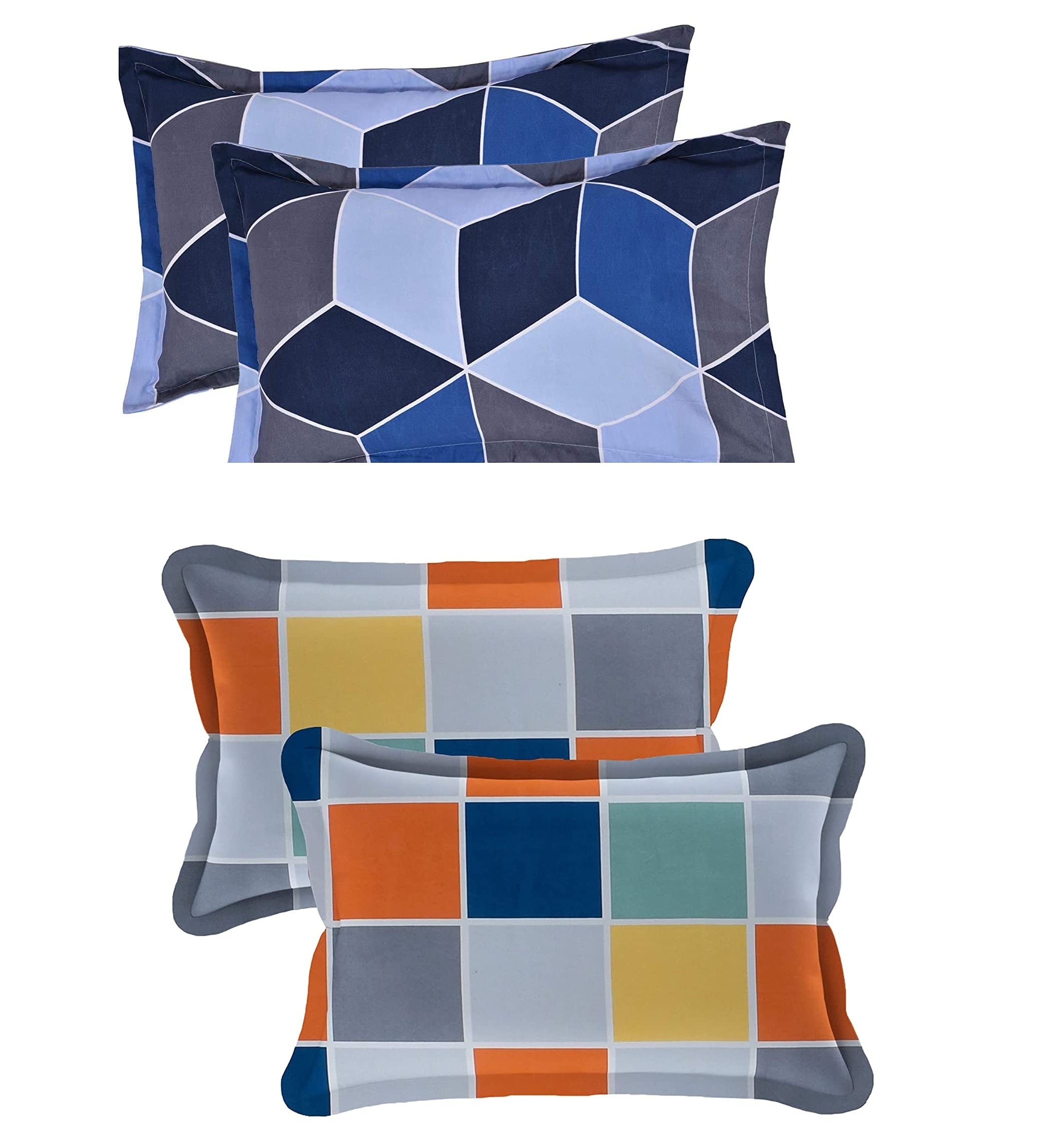 THE HOME STYLE Cotton Feel Glace Cotton King Size Printed Pillow Covers ll Set of 4pcs (18"X28" Inches, Multicolor)
