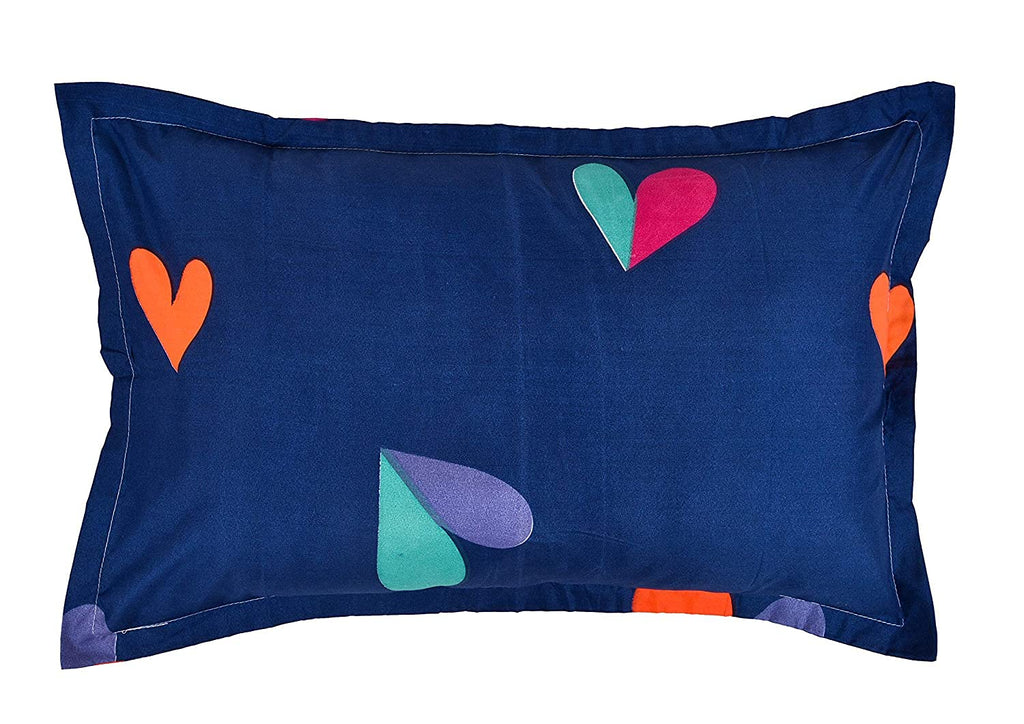 THE HOME STYLE Cotton Feel Glace Cotton Printed 2 Single Bed Bedsheets (Combo Pack of 2 Single Bedsheet with 2 Pillow Cover) (Pista & Blue Heart)