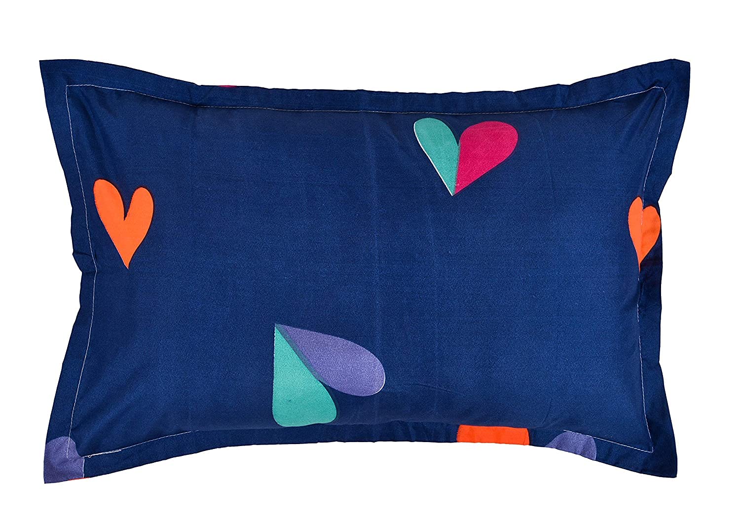 THE HOME STYLE Cotton Feel Glace Cotton Printed 2 Single Bed Bedsheets (Combo Pack of 2 Single Bedsheet with 2 Pillow Cover) (Pista & Blue Heart)